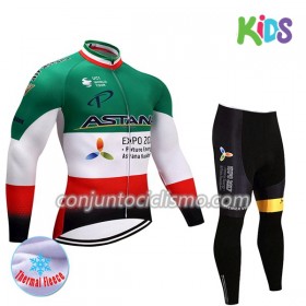 Conjunto Maillot + culotte largo ciclismo Invierno Termico 2017 Astana Pro Team Niños N004